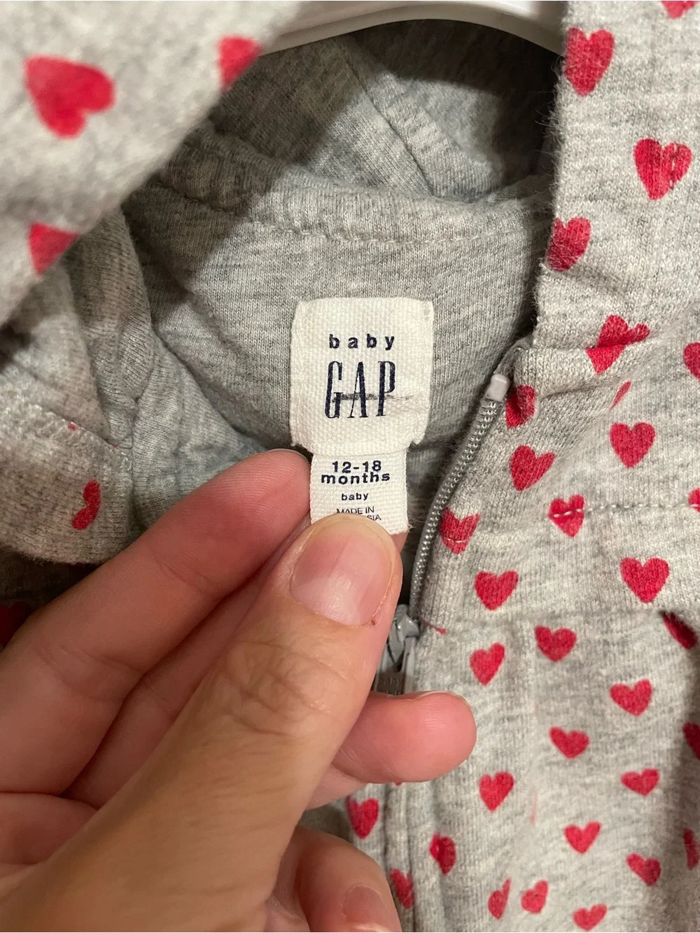 baby GAP Gray Bear Ear Hoodie Jacket with Red Heart Print
